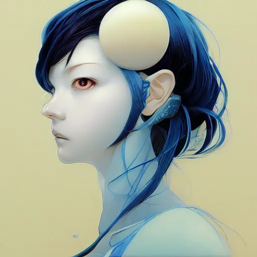 Image similar to prompt : ivory and blue portrait soft light painted by james jean and katsuhiro otomo and erik jones, inspired by evangeleon anime, smooth face feature, intricate oil painting, high detail illustration, sharp high detail, manga and anime 1 9 9 9