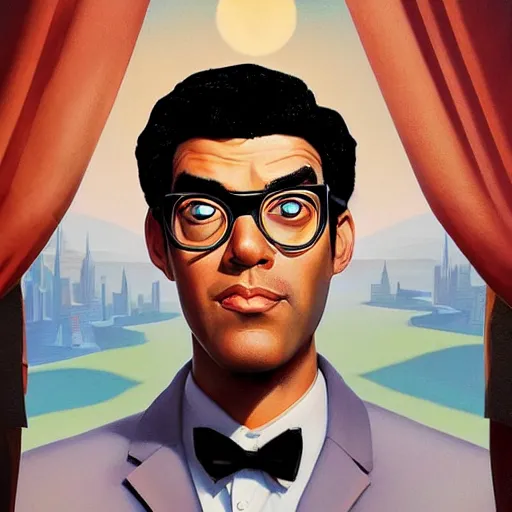 Prompt: travel man portrait, Pixar style, by Tristan Eaton Stanley Artgerm and Tom Bagshaw.