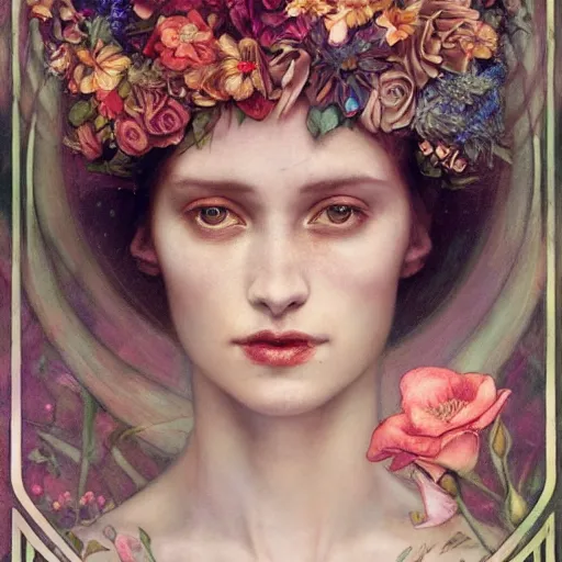 Prompt: flower queen, by annie swynnerton and tino rodriguez and tom bagshaw, dramatic lighting, floral tattoos, rich colors, smooth sharp focus, extremely detailed, adolf wolfli