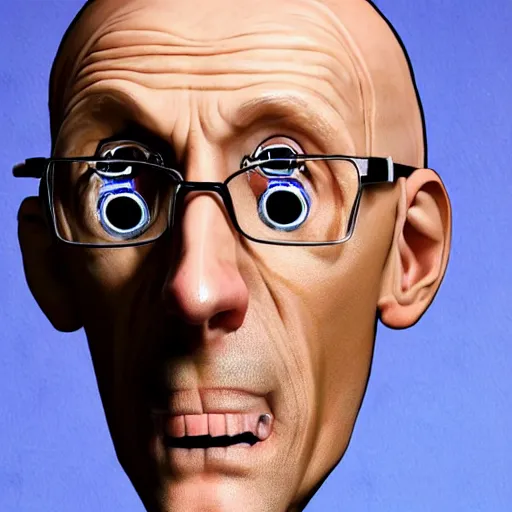 Image similar to A middle-aged Dr. Venture in real life with a hooked nose, a long gaunt face and skinny body and neck, very thin and bald, realistic, very realistic, hyperrealistic, highly detailed, very detailed, extremely detailed, detailed, digital art, oil painting, trending on artstation, headshot and bodyshot, detailed face, very detailed face, extremely detailed face, HD Quality, 8k resolution, very very detailed face, real life