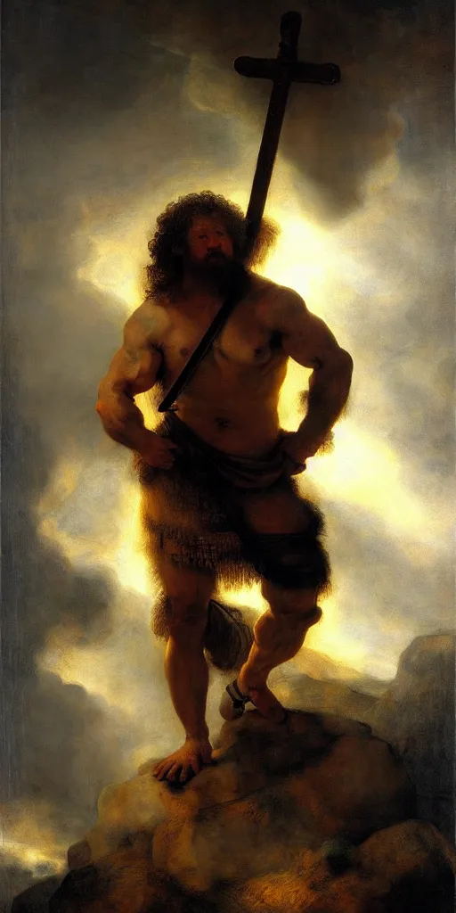 Prompt: oversized keyboard as muscular barbarian , strong sun backlight sunrays body , extreme very textured detailed portrait oil painting by rembrandt, dramatic clouds and atmosphere