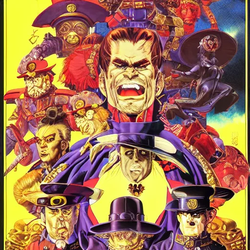 Image similar to portrait of crazy m. bison, symmetrical, cinematic colors, by yoichi hatakenaka, masamune shirow, josan gonzales and dan mumford, ayami kojima, takato yamamoto, barclay shaw, karol bak, yukito kishiro