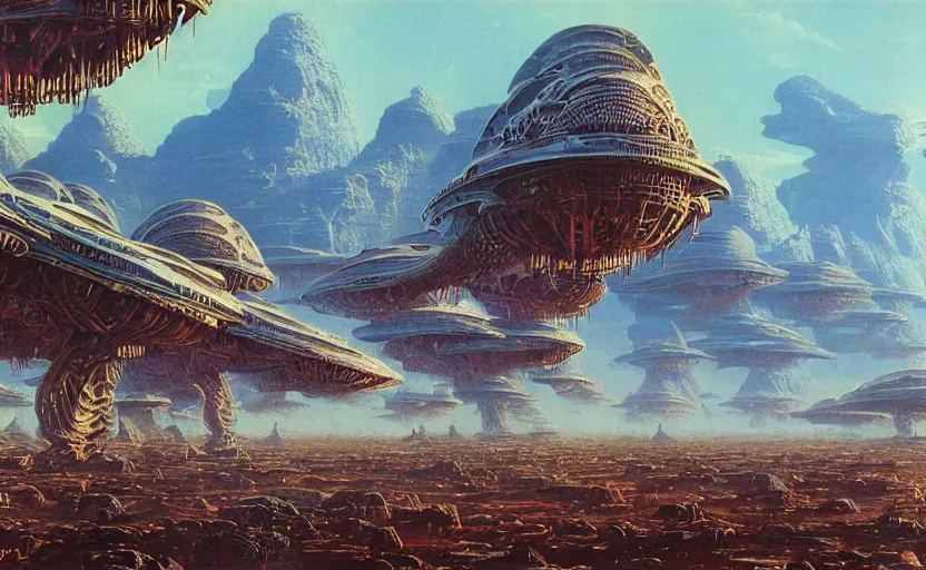 Image similar to finely detailed photorealistic alien empire by bruce pennington