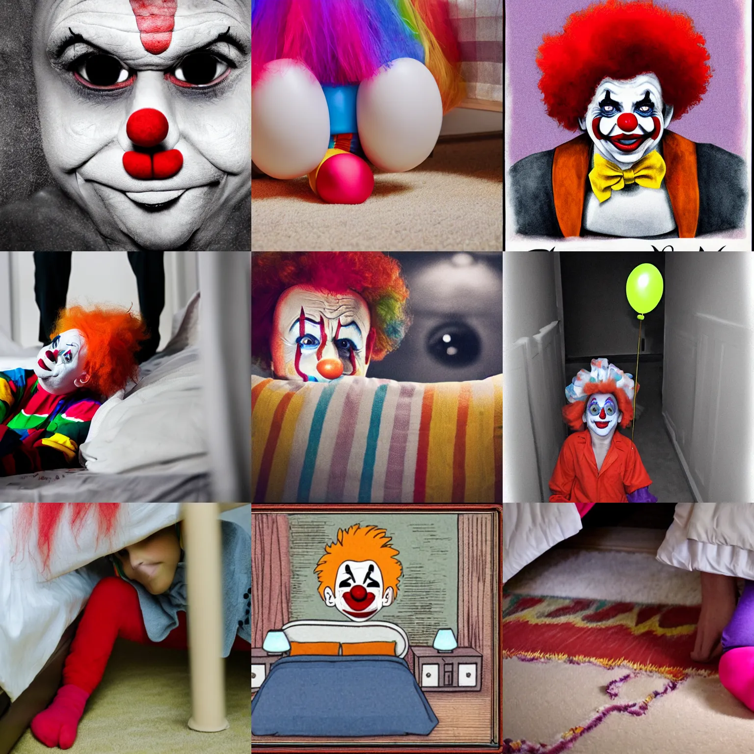 Prompt: a clown under the bed