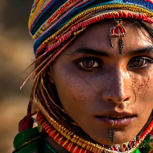 Image similar to portrait of a stunningly beautiful nepali tribal female, depth of field, zeiss lens, detailed, symmetrical, centered, fashion photoshoot, by Annie Leibovitz and Steve McCurry, David Lazar, Jimmy Nelsson, Breathtaking, 8k resolution, extremely detailed, beautiful, establishing shot, artistic, hyperrealistic, beautiful face, octane render