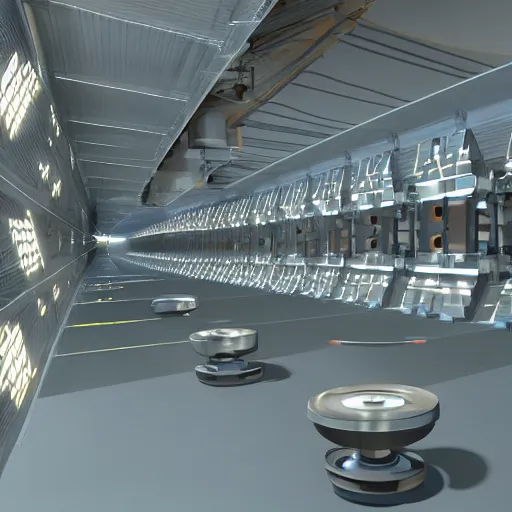 Image similar to ignition facility fusion reaction laboratory still from animation movie render by pixar