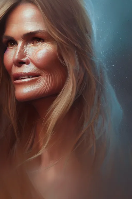 Image similar to ultra detailed close up facial portrait of elle macpherson, extremely detailed digital painting, in the style of fenghua zhong and ruan jia and jeremy lipking and peter mohrbacher, mystical colors, rim light, beautiful lighting, 8 k, stunning scene, raytracing, octane, trending on artstation