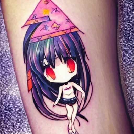 Prompt: chibi anime kawaii tattoo cute vhibi anime girl tattoo