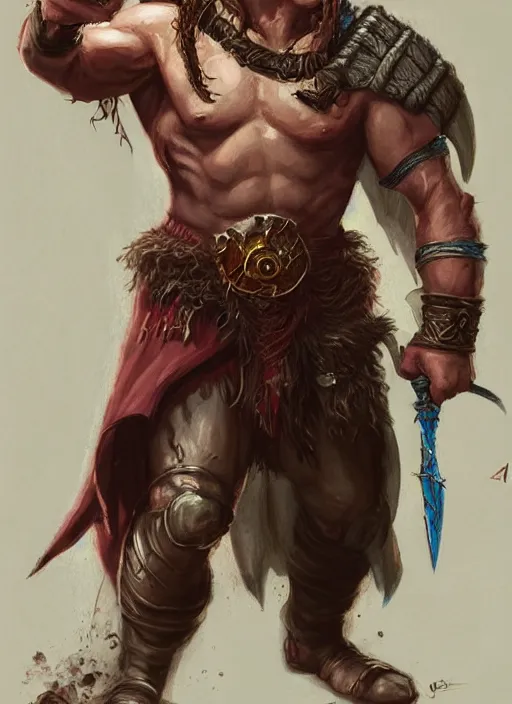 Image similar to tiefling barbarian, ultra detailed fantasy, dndbeyond, bright, colourful, realistic, dnd character portrait, full body, pathfinder, pinterest, art by ralph horsley, dnd, rpg, lotr game design fanart by concept art, behance hd, artstation, deviantart, hdr render in unreal engine 5