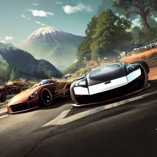 Image similar to the cover art for the game Forza Horizon Japan, concept art, digital art