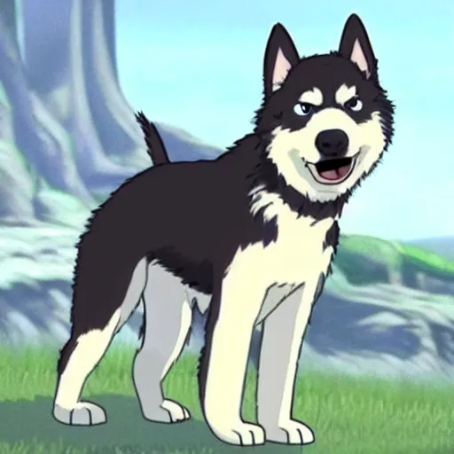 Prompt: husky puppy animated by studio ghibli, ary by studio ghibli,