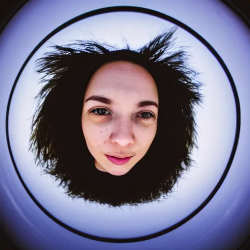 Prompt: fisheye portrait of beautiful woman photo