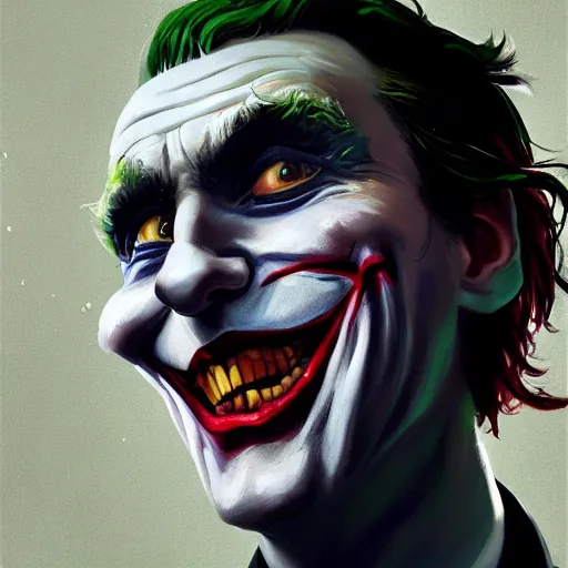 Image similar to a portrait of the joker, huggy wuggy from poppy playtime video game, fullbody, ultra high detailed, oil painting, greg rutkowski, charlie bowater, yuumei, yanjun cheng, unreal 5, daz, hyperrealistic, octane render, rpg portrait, dynamic lighting, fantasy art, beautiful face