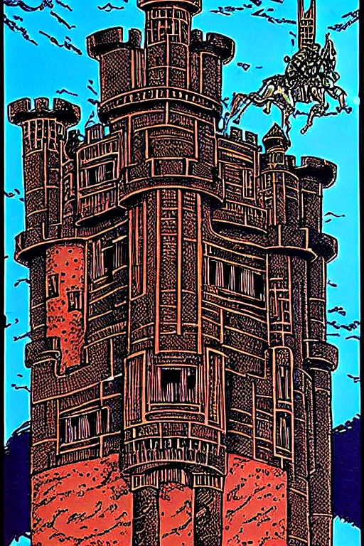 Image similar to castle with soldier foreground by Philippe Druillet