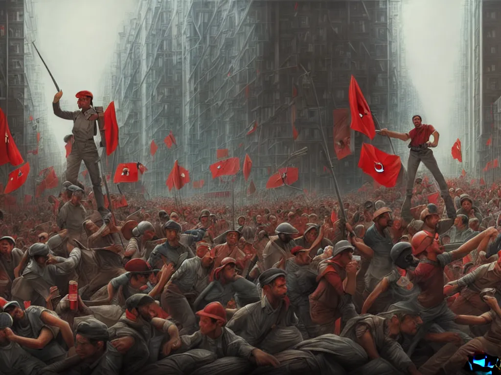 Prompt: the proletariat taking over the means of production in sao paulo, digital painting, highly detailed, 4 k, art by miguel alandia pantoja