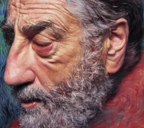 Image similar to a hyper-detailed oil painting of Robert DeNiro by Claude Monet; anatomically correct; trending on artstation