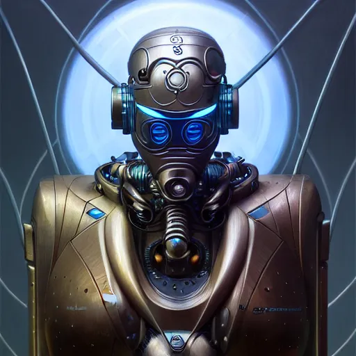 Image similar to front shot of a cyberpunk gazmask robot character, intricate, elegant, highly detailed, centered, digital painting, artstation, concept art, smooth, sharp focus, illustration, artgerm, Tomasz Alen Kopera, Peter Mohrbacher, donato giancola, Joseph Christian Leyendecker, WLOP, Boris Vallejo