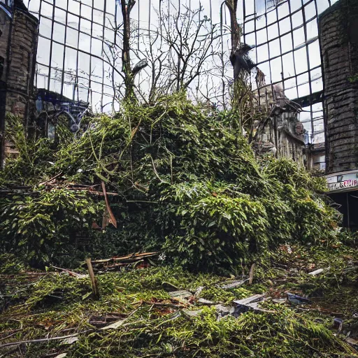 Prompt: photo of overgrown london in ruins