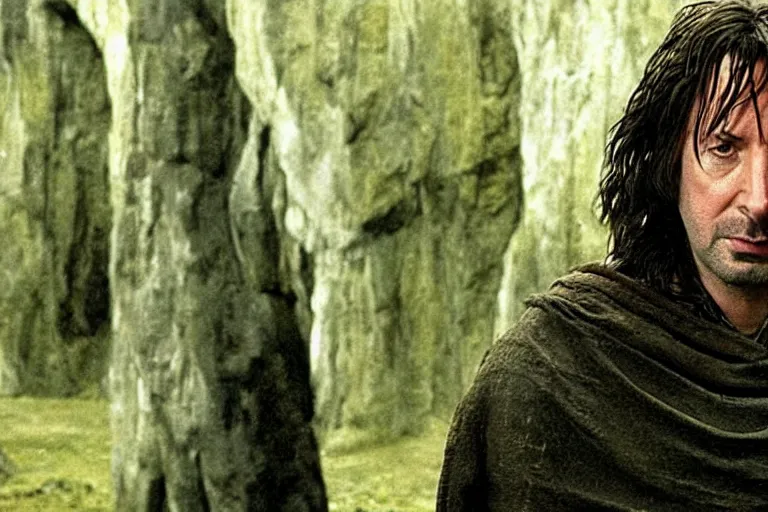 Prompt: Film still of Alan Rickman as Aragorn in the movie Lord of the Rings