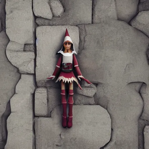 Image similar to an elf is standing next to a wall, hyper detailed, octane render, photorealistic