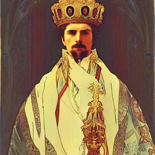 Image similar to king charles the fourth, portrait, by alphonse mucha