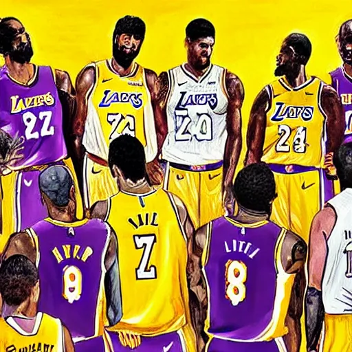 Prompt: the Los Angeles Lakers having the las supper painting, as photograph