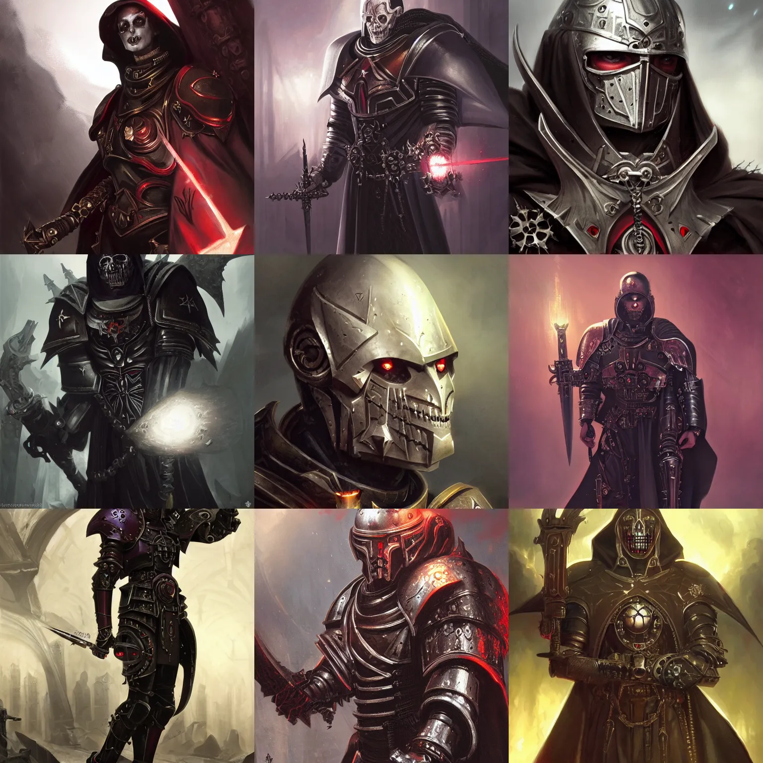 Prompt: gothic byzantine inquisitor, cyborg, dark fantasy, warhammer 4 0 k, portrait, highly detailed, digital painting, trending on artstation, concept art, sharp focus, illustration, art by artgerm and greg rutkowski and magali villeneuve