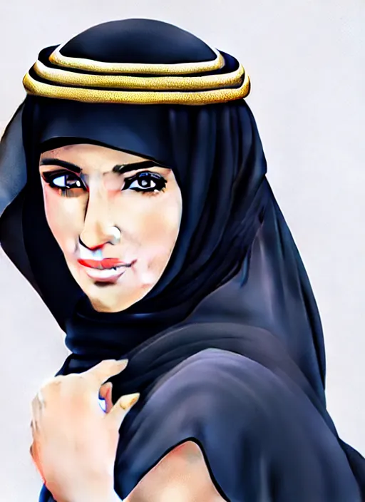 Image similar to arab female ameera al taweel, blue eyes, black hair, white veil, in the style of stefan kostic, realistic, sharp focus, 8k high definition, insanely detailed, intricate, elegant, art by stanley lau and artgerm