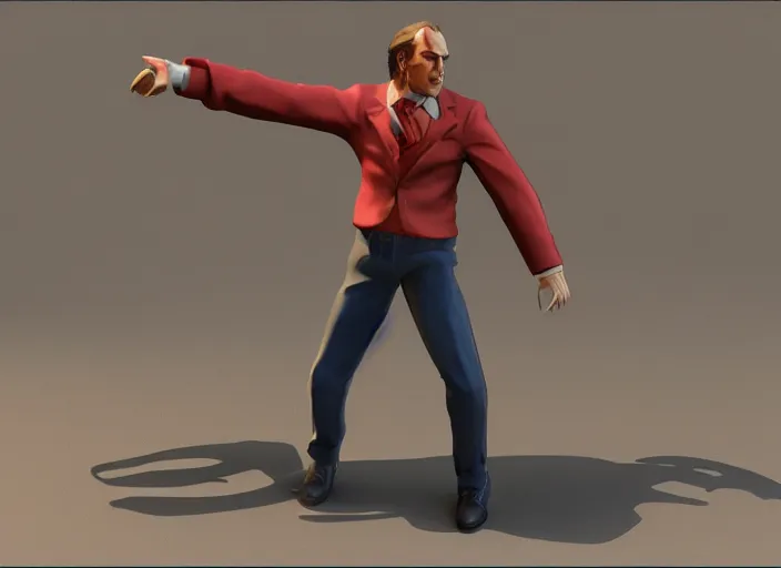 Image similar to 3 d model of saul goodman character in fighting game, stylized 3 d graphics, hdr, ultra graphics, ray tracing, 4 k image