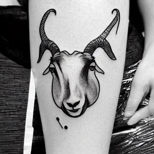 Prompt: a detailed tattoo outline of a !goat! with a !churro in its mouth!, 4k, illustration, sharp focus