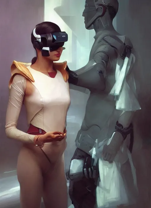 Image similar to future fashion futurism as thufir hawat, human computer, VR headset, cyber augmentation implant, digital art from artstation by Ruan Jia and Mandy Jurgens and Artgerm and william-adolphe bouguereau