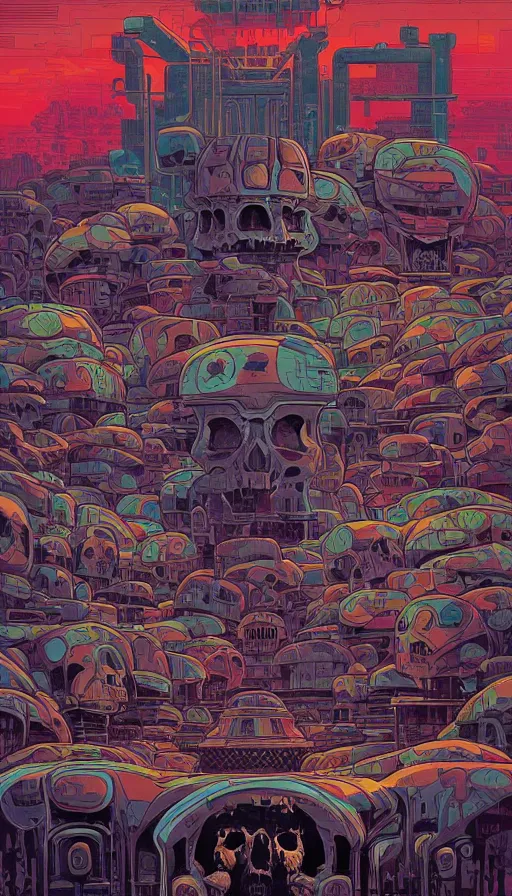 Image similar to The land of the skull androids, italian futurism, Dan Mumford, Josan Gonzalez