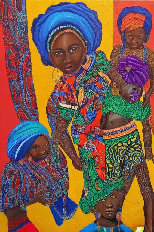 Prompt: a new painting of a new african painter, oil painting, intricate details, vibrant colours, ethnic origin
