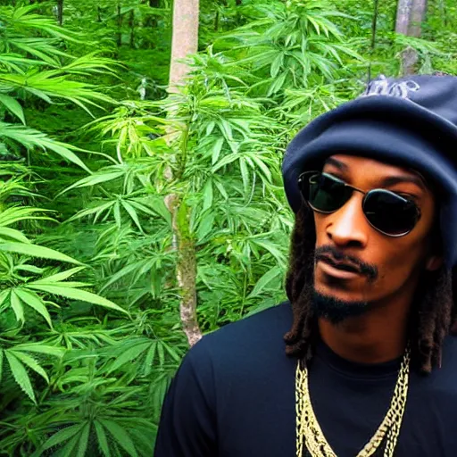 Image similar to a very high Snoop dog in his natural habitat of a marijuana forest, award winning nature photography