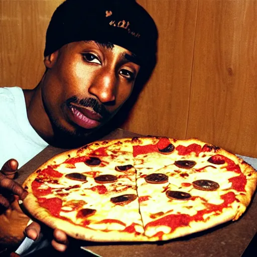 Prompt: tupac shakur eating pizza