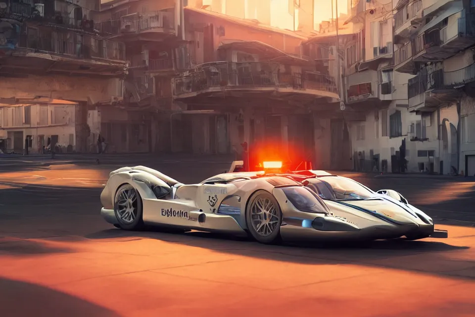 Image similar to Futuristic Hover Car Le Mans Races In Italy Circa Year 10,0000, Hover Vehicles Designed by Syd Mead and Pininfarina, beautiful sunset, photorealistic, hyperrealistic, octane render, HDR, IG Studios Anime Style