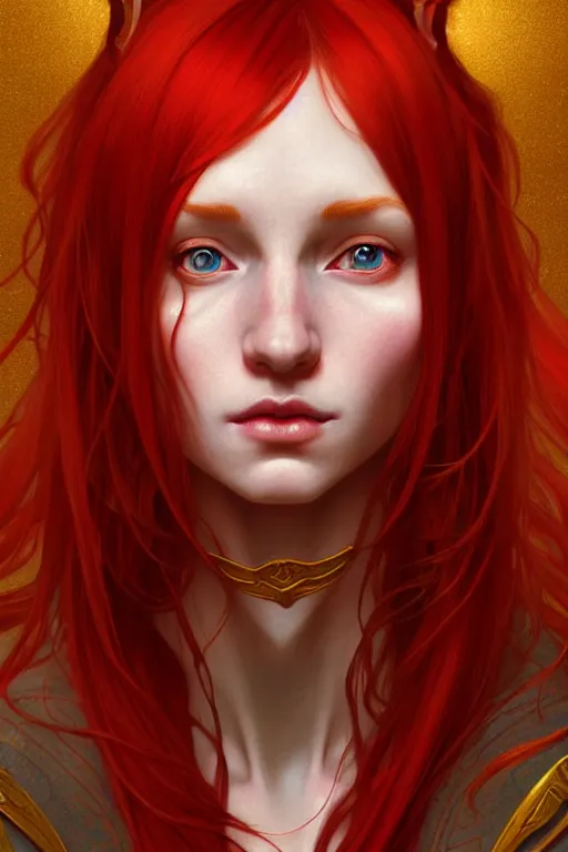 Prompt: portrait of a red - haired elf using the golden ratio, highly detailed, digital painting, artstation, sharp focus, illustration, art by tan zi and ayanamikodon and alphonse mucha and wlop