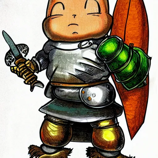 Image similar to original Akira Toriyama character design, medieval knight beaver, holding an enormous sword, sketch, Akira Toriyama style