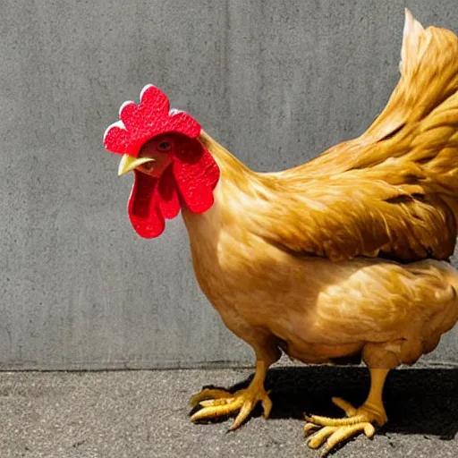 Prompt: prisoner without head but with a chicken head