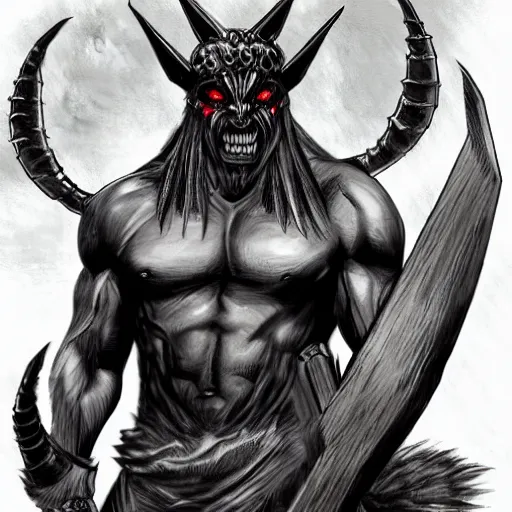 Image similar to intimidating cottagecore satanic demon warrior, muscular, dangerous, concept art, concept charakter