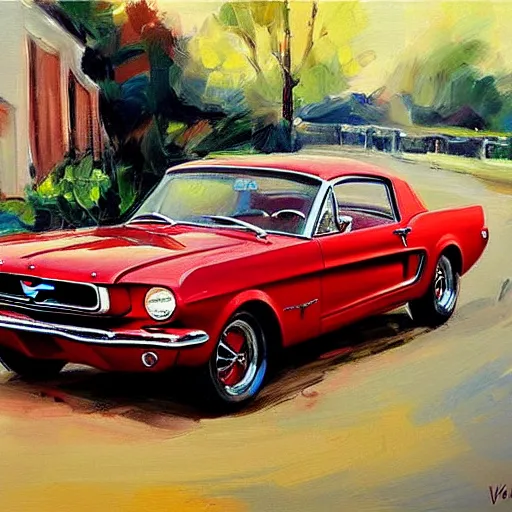 Image similar to Ford Mustang 1960, painting by Vladimir Volegov