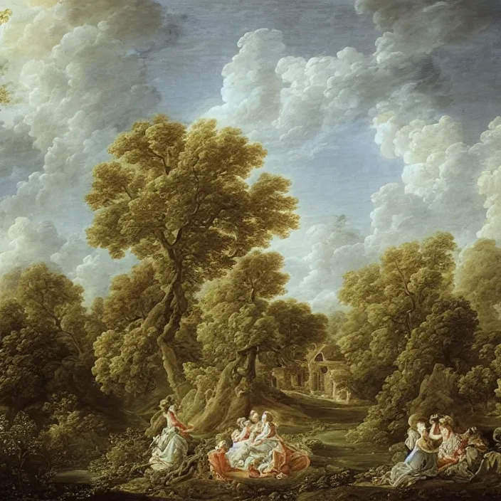 Prompt: a building in a serene landscape, by francois boucher