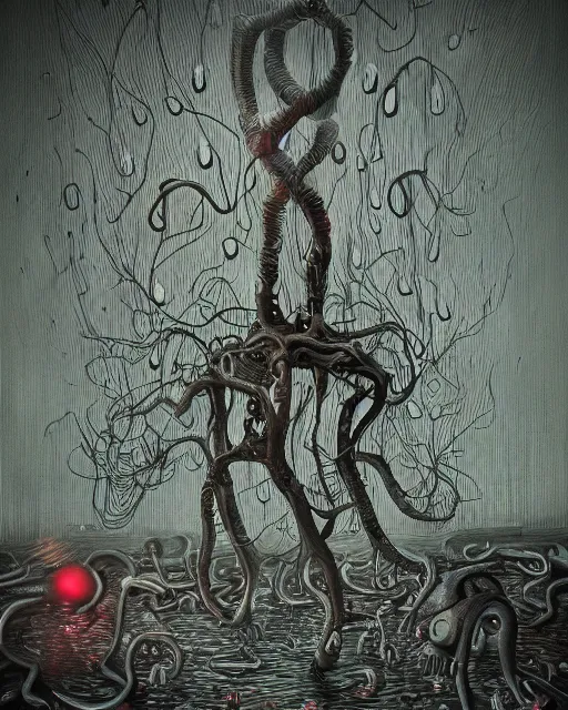 Image similar to life, by david firth, high detail, eldritch, lovecraftian, surreal, cosmic horror, existential dread, volumetric lighting, anxiety, digital artwork, trending on artstation, beautiful artwork, ornate, rococo, psychedelic colorization, influenced by tokio aoyama, influenced by mario martinez