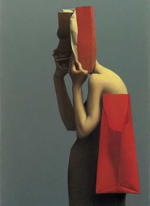 Image similar to woman portrait with a paper bag over the head Edward Hopper and James Gilleard, Zdzislaw Beksinski, highly detailed