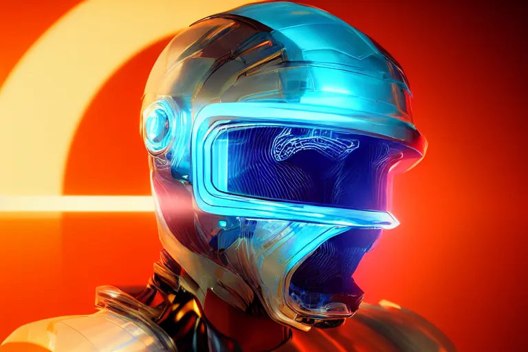 Image similar to futuristic translucent fluid aquamarine cyber helmet visor, intricate, glowing, eyecandy, colorful, 3 d, octane render, photorealistic, modern, warp,