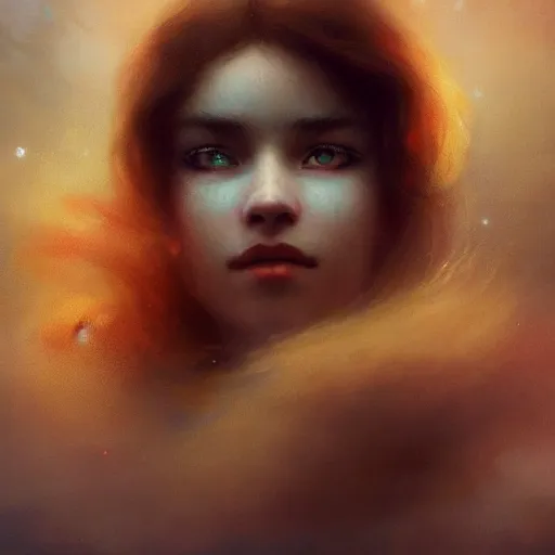 Prompt: three-quarters portrait, skin flaking off like burnt paper, different colored multicolored eyes, long flowing hair underwater, imagination cosmic dream, dreamy, 8k artgerm bokeh, award winning photography, trending on artstation, by Ivan Aivazovsky and Odilon Redon