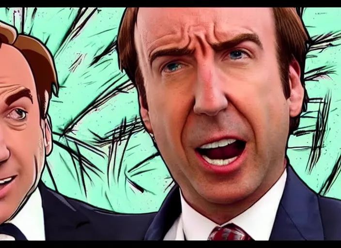 Image similar to youtube thumbnail saul goodman reacting to naruto