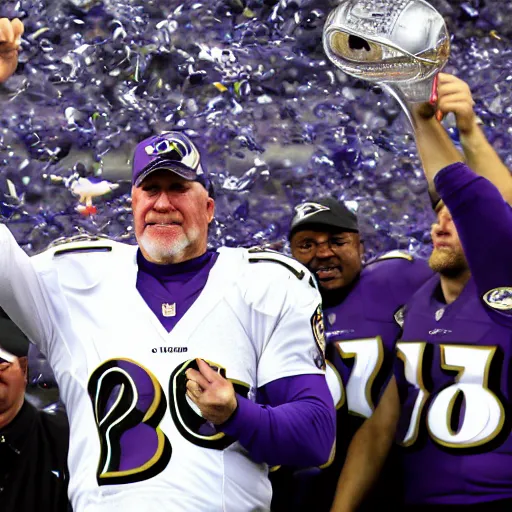 Image similar to chuck clark of the baltimore ravens, chuck clark's face, holding the lombardi trophy