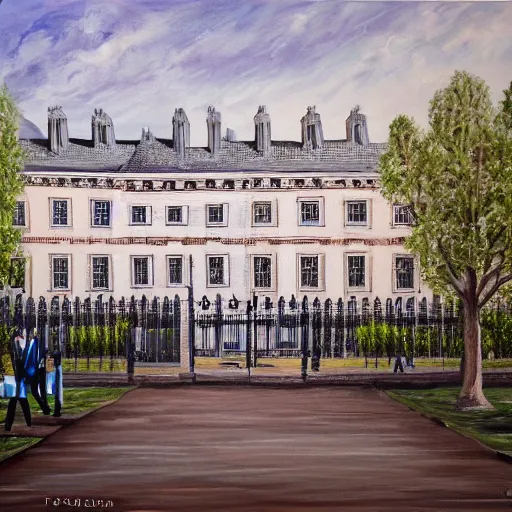 Prompt: A painting of ten downing street 2070, 4k Ultra HD