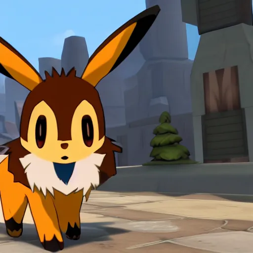 Image similar to eevee from pokemon in the game team fortress 2